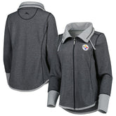 Pittsburgh Steelers Women's Sport Sun Fade Full-Zip Sweatshirt Heathered Black | Tommy Bahama