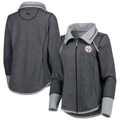 Pittsburgh Steelers Women's Sport Sun Fade Full-Zip Sweatshirt Heathered Black | Tommy Bahama