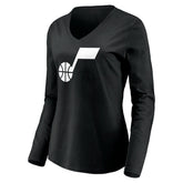 Utah Jazz Women's Primary Logo Team Long Sleeve V-Neck T-Shirt Black - NBA