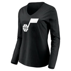 Utah Jazz Women's Primary Logo Team Long Sleeve V-Neck T-Shirt Black - NBA