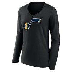 Utah Jazz Women's Primary Logo Team Long Sleeve V-Neck T-Shirt Black - NBA
