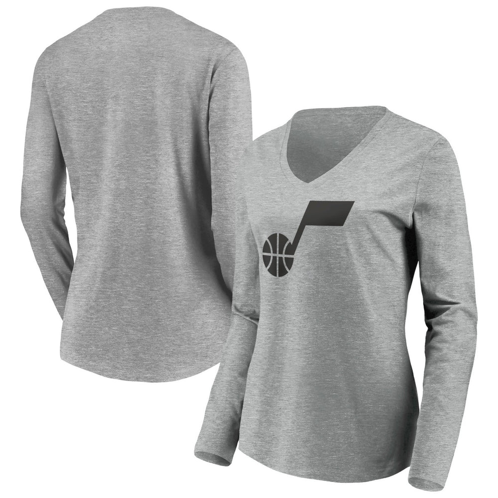 Utah Jazz Women's Primary Logo Team Long Sleeve V-Neck T-Shirt Heathered Gray - NBA