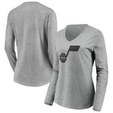 Utah Jazz Women's Primary Logo Team Long Sleeve V-Neck T-Shirt Heathered Gray - NBA
