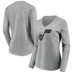 Utah Jazz Women's Primary Logo Team Long Sleeve V-Neck T-Shirt Heathered Gray - NBA