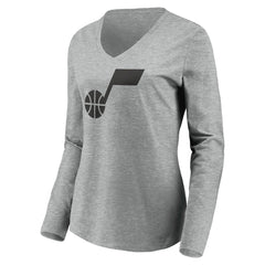 Utah Jazz Women's Primary Logo Team Long Sleeve V-Neck T-Shirt Heathered Gray - NBA