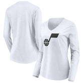 Utah Jazz Women's Primary Logo Team Long Sleeve V-Neck T-Shirt White - NBA
