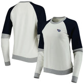 Tennessee Titans Antigua Women's Avenue Raglan Pullover Sweatshirt Cream/Navy | NFL