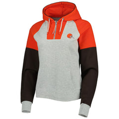 Cleveland Browns Antigua Women's Lightweight Jackpot Raglan Half-Zip Pullover Hoodie Heather Gray | NFL