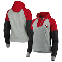Tampa Bay Buccaneers Antigua Women's Lightweight Jackpot Raglan Half-Zip Pullover Hoodie Heather Gray | NFL
