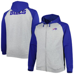 Buffalo Bills Big & Tall Fleece Raglan Full-Zip Hoodie Jacket Heather Gray | NFL