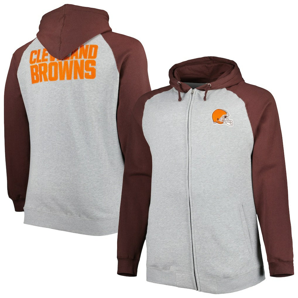 Cleveland Browns Big & Tall Fleece Raglan Full-Zip Hoodie Jacket Heather Gray | NFL