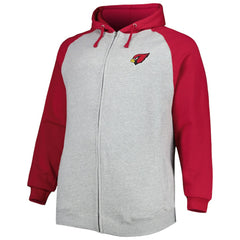 Arizona Cardinals Big & Tall Fleece Raglan Full-Zip Hoodie Jacket Heather Gray | NFL