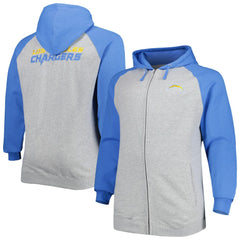 Los Angeles Chargers Big & Tall Fleece Raglan Full-Zip Hoodie Jacket Heather Gray | Fanatics