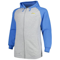 Los Angeles Chargers Big & Tall Fleece Raglan Full-Zip Hoodie Jacket Heather Gray | Fanatics