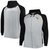Jacksonville Jaguars Big & Tall Fleece Raglan Full-Zip Hoodie Jacket Heather Gray | NFL