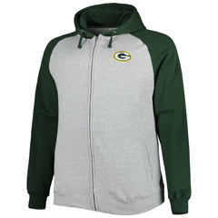 Green Bay Packers Big & Tall Fleece Raglan Full-Zip Hoodie Jacket Heather Gray | NFL