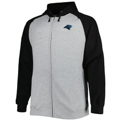 Carolina Panthers Big & Tall Fleece Raglan Full-Zip Hoodie Jacket Heather Gray | NFL