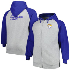 Los Angeles Rams Big & Tall Fleece Raglan Full-Zip Hoodie Jacket Heather Gray | NFL