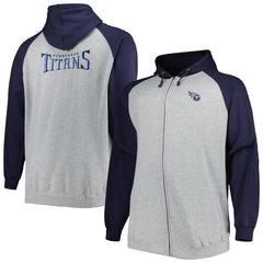 Tennessee Titans Big & Tall Fleece Raglan Full-Zip Hoodie Jacket Heather Gray | NFL