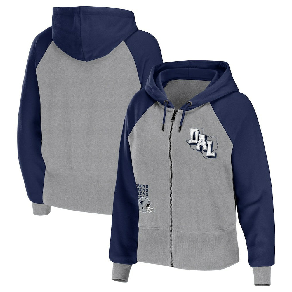 Dallas Cowboys WEAR by Erin Andrews Women's Colorblock Lightweight Full-Zip Hoodie Silver | NFL