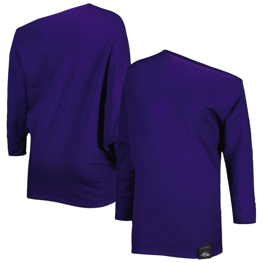 Baltimore Ravens KIYA TOMLIN Women's Twisted Tri-Blend Asymmetrical 3/4-Dolman Sleeve Sweatshirt Purple | NFL