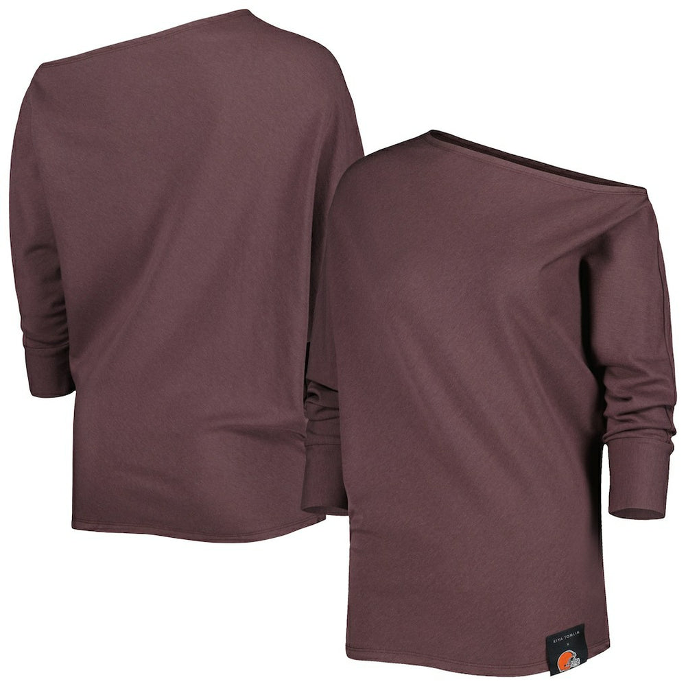 Cleveland Browns KIYA TOMLIN Women's Twisted Tri-Blend Asymmetrical 3/4-Dolman Sleeve Sweatshirt Brown | NFL