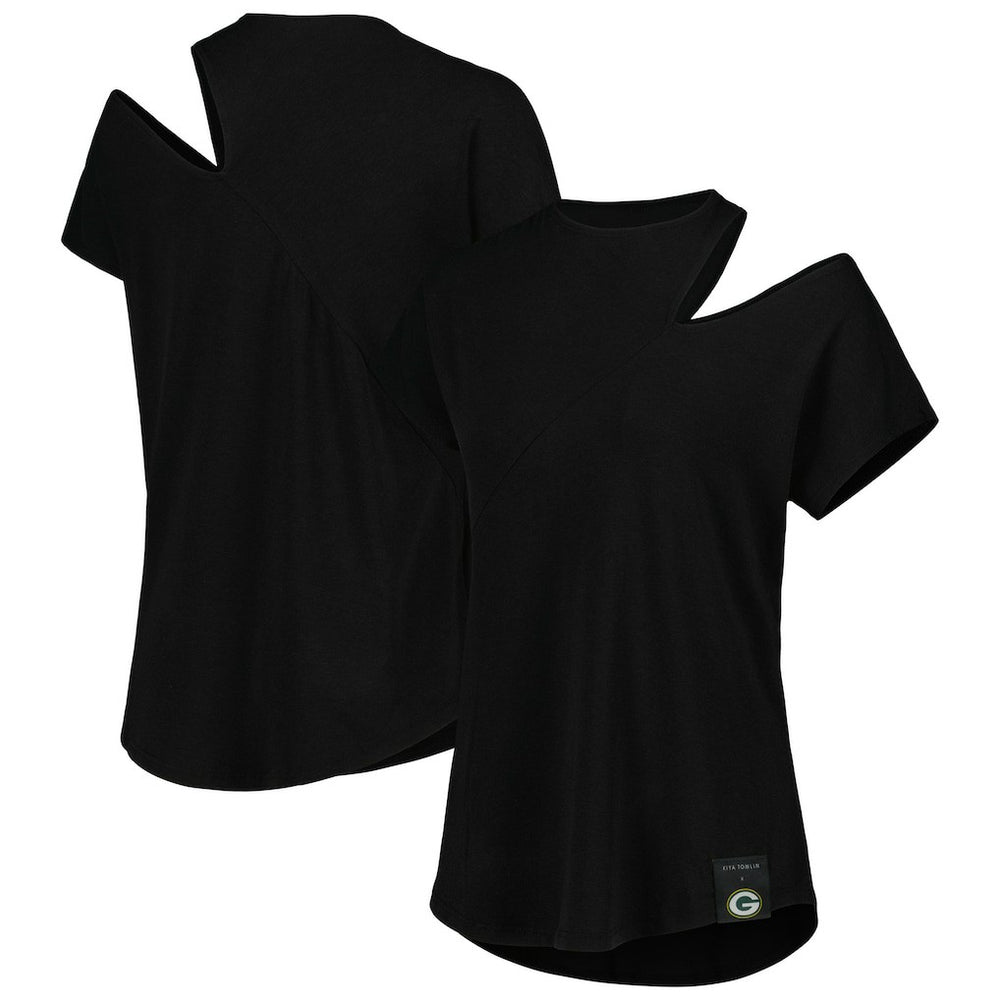 Green Bay Packers KIYA TOMLIN Women's Cut Out Tri-Blend Shirt Black | NFL