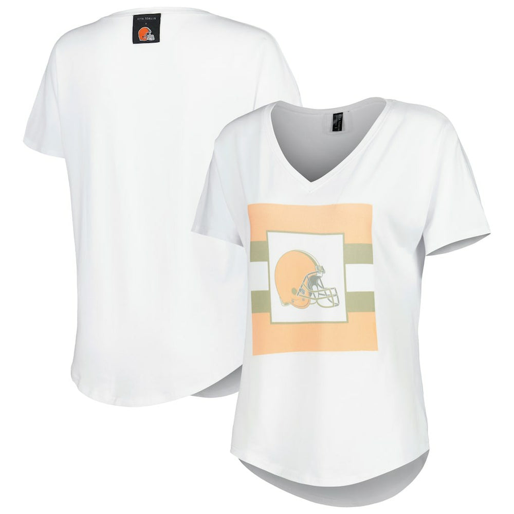 Cleveland Browns KIYA TOMLIN Women's Tri-Blend V-Neck T-Shirt White | NFL