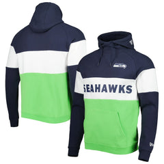 Seattle Seahawks New Era Colorblock Current Pullover Hoodie Neon Green/College Navy | NFL
