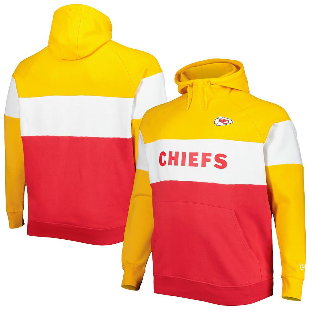 Kansas City Chiefs New Era Big & Tall Current Team Colorblock Fleece Raglan Pullover Hoodie Gold/Red | NFL