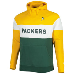 Green Bay Packers New Era Big & Tall Throwback Colorblock Fleece Raglan Pullover Hoodie Gold/Green | NFL