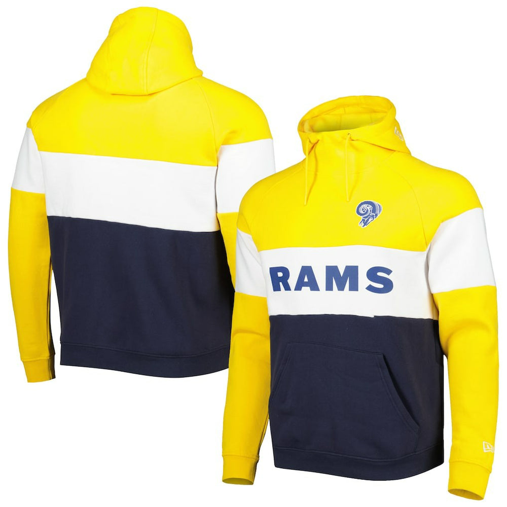 Los Angeles Rams New Era Colorblock Throwback Pullover Hoodie Navy/Gold | NFL