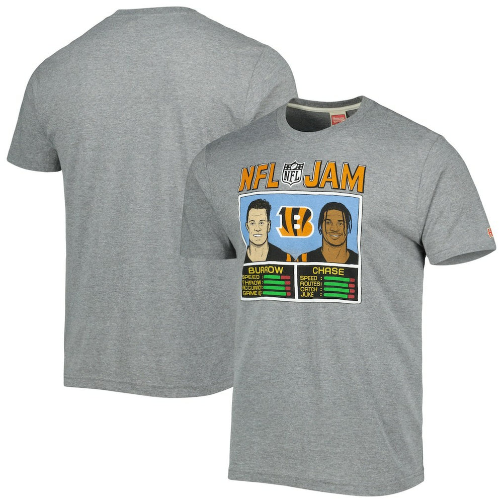Ja'Marr Chase & Joe Burrow Cincinnati Bengals Homage Unisex NFL Jam Tri-Blend T-Shirt Heather Gray | NFL