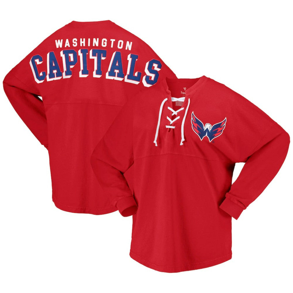 Washington Capitals Fanatics Women's Spirit Lace-Up V-Neck Long Sleeve Jersey T-Shirt - Red - NHL