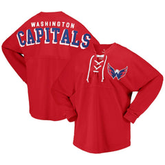 Washington Capitals Fanatics Women's Spirit Lace-Up V-Neck Long Sleeve Jersey T-Shirt - Red - NHL