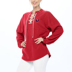 Washington Capitals Fanatics Women's Spirit Lace-Up V-Neck Long Sleeve Jersey T-Shirt - Red - NHL