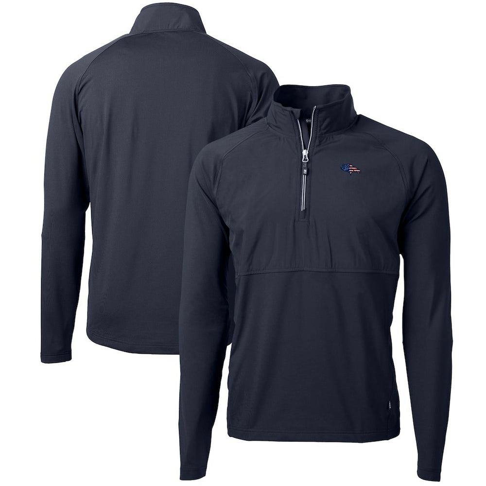 Denver Broncos Cutter & Buck Adapt Eco Knit Hybrid Recycled Quarter-Zip Pullover Top Navy | NFL