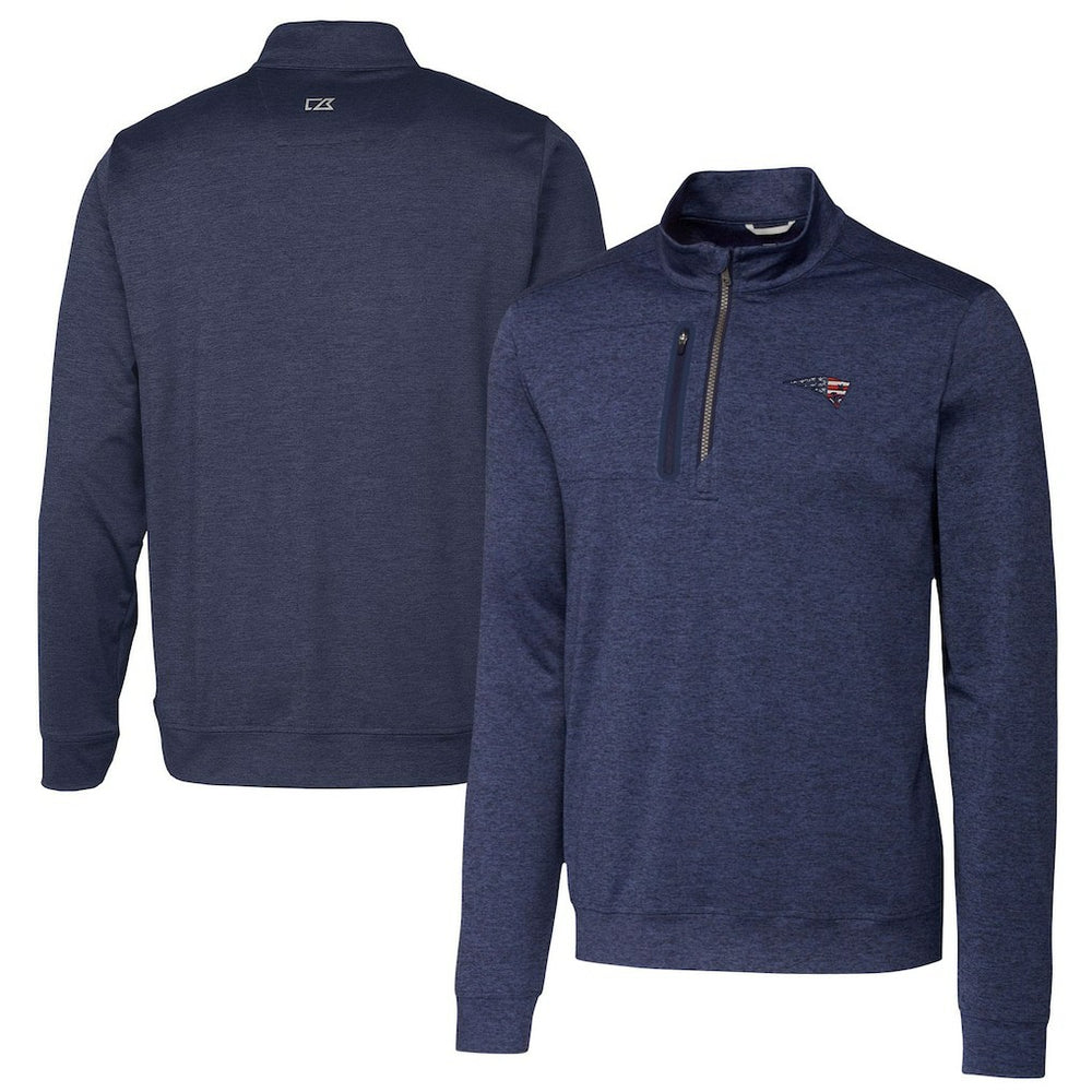 New England Patriots Cutter & Buck Stealth Quarter-Zip Pullover Top Heathered Navy | NFL