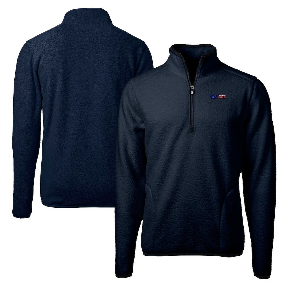 Pittsburgh Steelers Cutter & Buck Big & Tall Cascade Eco Sherpa Fleece Quarter-Zip Pullover Jacket Navy | NFL