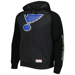 St. Louis Blues Mitchell & Ness Distressed Logo Raglan Pullover Hoodie - Heather Black - NHL