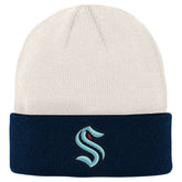 Seattle Kraken Youth Logo Cuffed Knit Hat - Cream/Deep Sea Blue - NHL