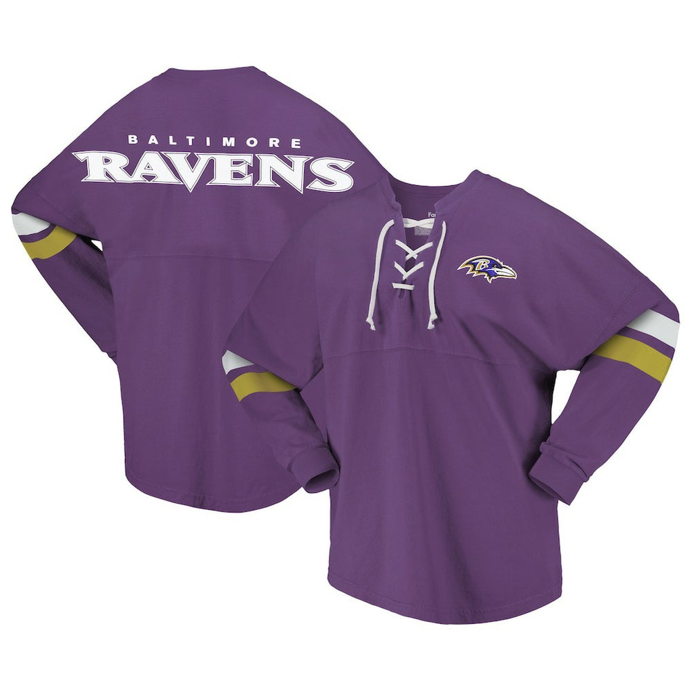 Baltimore Ravens Women's Spirit Jersey Lace-Up V-Neck Long Sleeve T-Shirt Purple | Fanatics