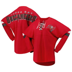 Tampa Bay Buccaneers Women's Spirit Jersey Lace-Up V-Neck Long Sleeve T-Shirt Red | Fanatics