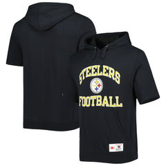 Pittsburgh Steelers Washed Short Sleeve Pullover Hoodie Black | Mitchell & Ness
