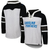 Carolina Panthers '47 Gridiron Lace-Up Pullover Hoodie Heather Gray | 47 brand