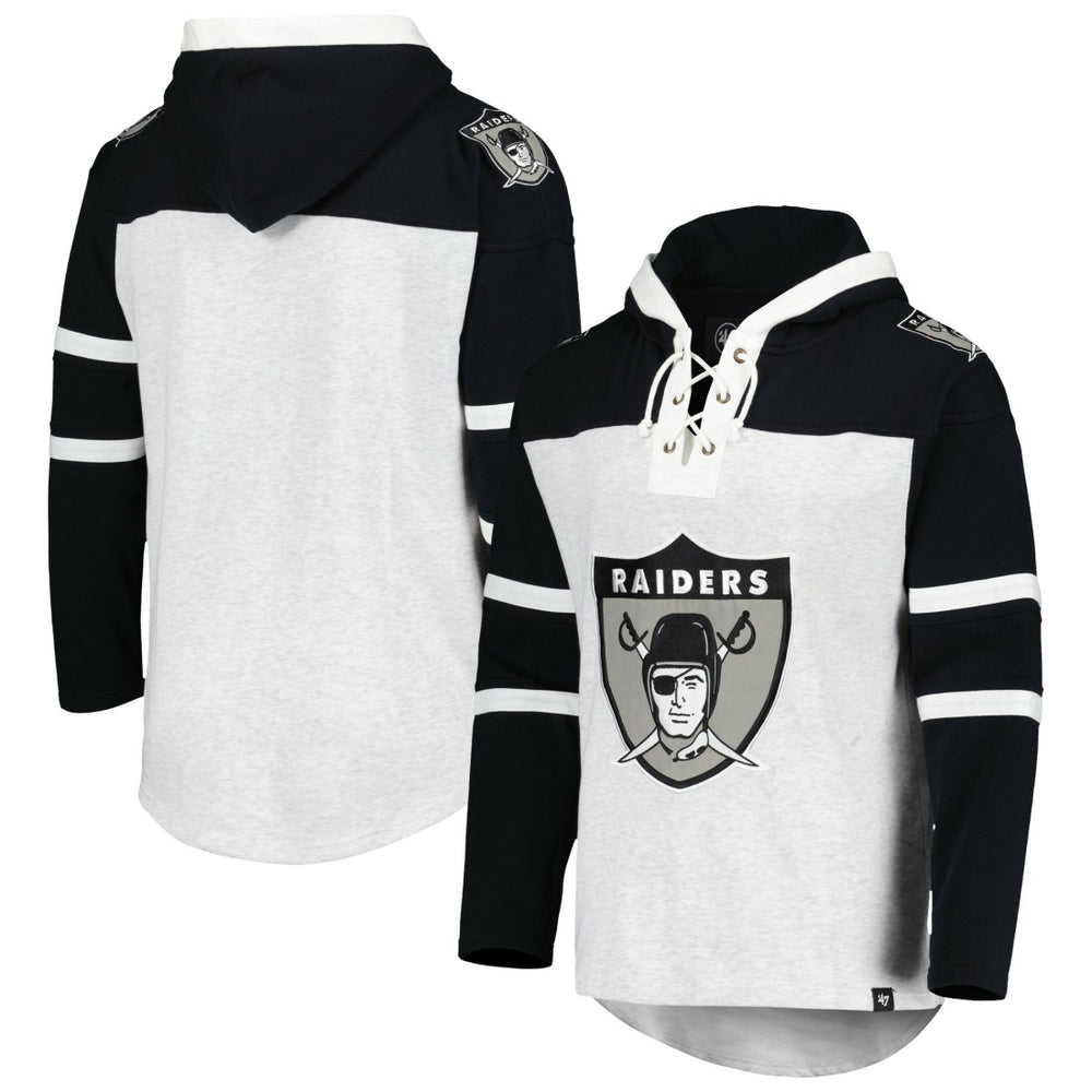 Las Vegas Raiders '47 Historic Logo Gridiron Lace-Up Pullover Hoodie Heather Gray | 47 brand