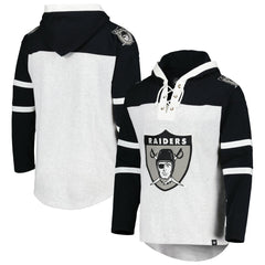Las Vegas Raiders '47 Historic Logo Gridiron Lace-Up Pullover Hoodie Heather Gray | 47 brand