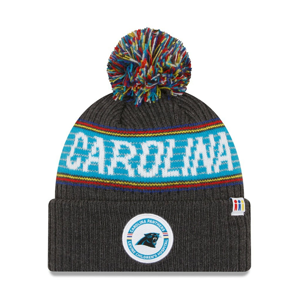 Carolina Panthers New Era 2022 Greg Olsen x Atrium Health Levine Children's Hospital Pom Knit Hat Heather Charcoal | NFL