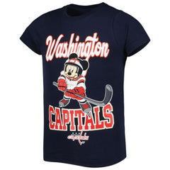 Washington Capitals Girls Youth Mickey Mouse Go Team Go T-Shirt - Navy - NHL