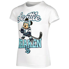Seattle Kraken Girls Youth Mickey Mouse Go Team Go T-Shirt - White - NHL